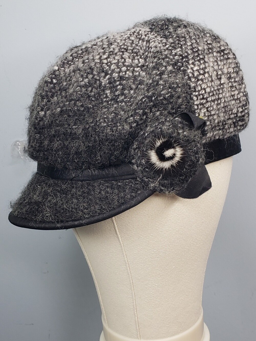 Tweed Newsboy Baker Boy Cabbi Street Cap Side Decorative Flower Boucle Fall OS - Picture 2 of 13